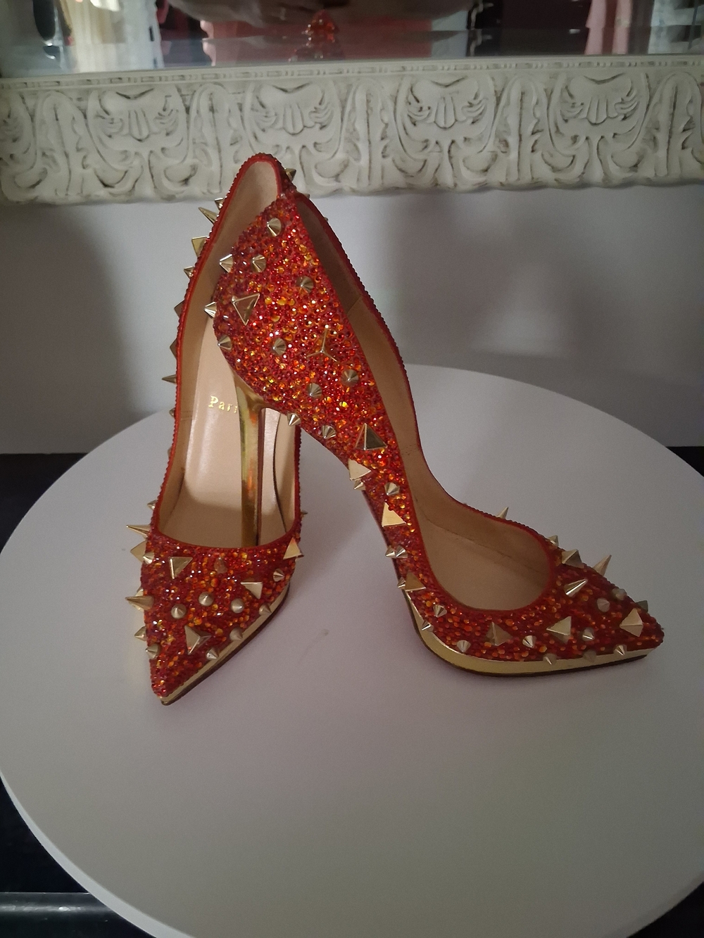 Christian Louboutin Red Studded Pointed-Toe Stiletto Heels - Picture 12 of 16